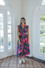 Entro Abstract Zip Up Midi Dress