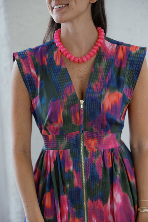Entro Abstract Zip Up Midi Dress