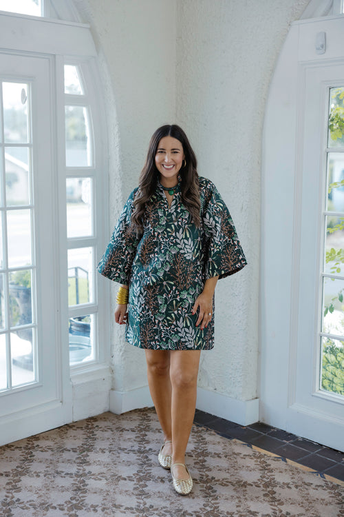 Jade Melody Tam Evergreen Bloom Bell Sleeve Caftan Dress