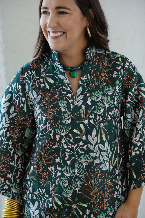 Jade Melody Tam Evergreen Bloom Bell Sleeve Caftan Dress