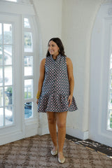 Joy*Joy Pink Trellis High Neck Trim Dress