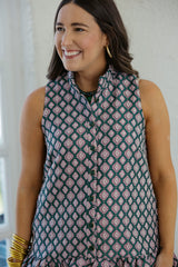 Joy*Joy Pink Trellis High Neck Trim Dress