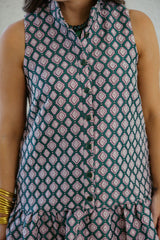 Joy*Joy Pink Trellis High Neck Trim Dress