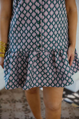 Joy*Joy Pink Trellis High Neck Trim Dress