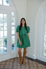 Jade Melody Tam Emerald Stitch Brocade Dress