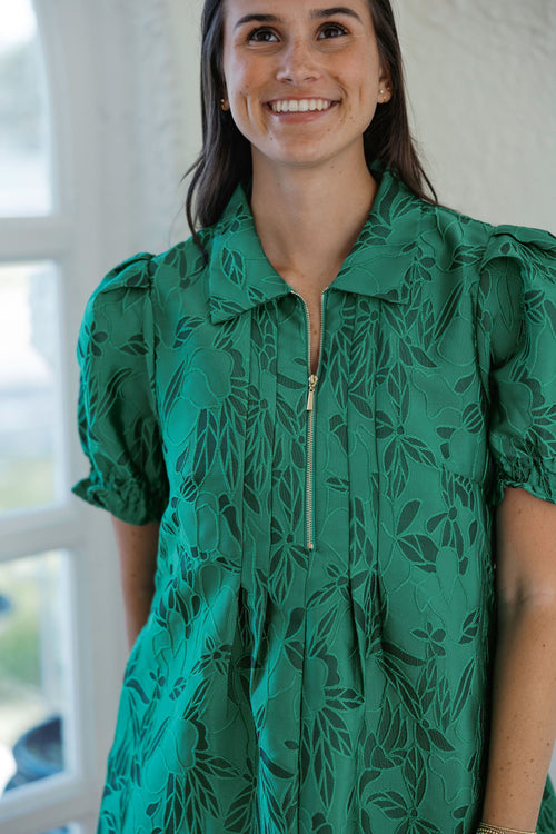Jade Melody Tam Emerald Stitch Brocade Dress