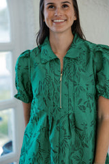 Jade Melody Tam Emerald Stitch Brocade Dress