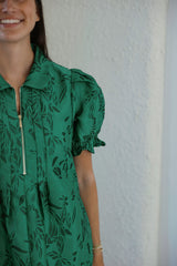 Jade Melody Tam Emerald Stitch Brocade Dress