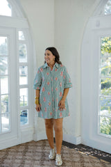Karlie Stripe Floral Shirt Dress with Contrast Piping