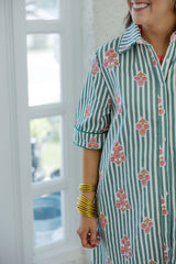 Karlie Stripe Floral Shirt Dress with Contrast Piping