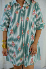 Karlie Stripe Floral Shirt Dress with Contrast Piping