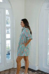 Karlie Stripe Floral Shirt Dress with Contrast Piping