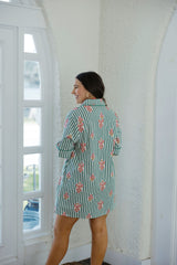 Karlie Stripe Floral Shirt Dress with Contrast Piping