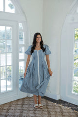 The Alison Blue and White Stripe Midi Dress