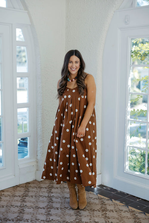 THML Brown Polka Dot Midi Dress