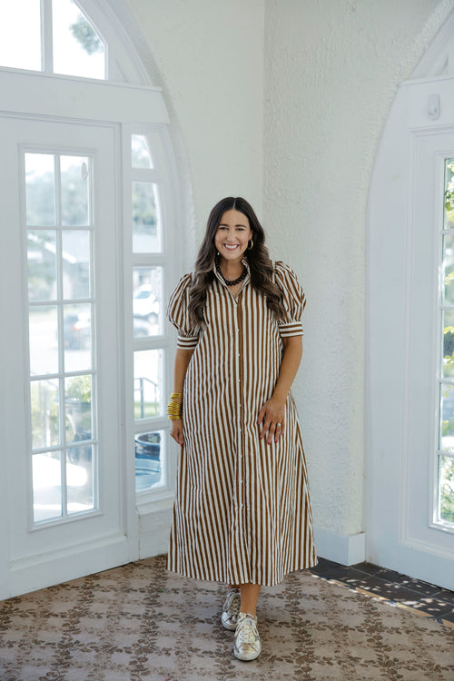 Karlie Brown Stripe Poplin Shirt Dress