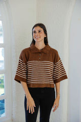 Entro Brown and White Stripe Collar Sweater