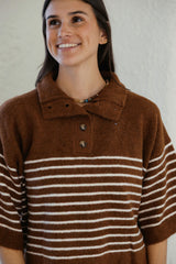 Entro Brown and White Stripe Collar Sweater