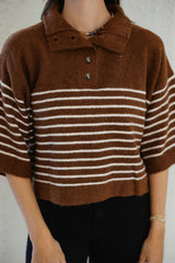 Entro Brown and White Stripe Collar Sweater