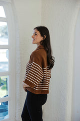 Entro Brown and White Stripe Collar Sweater