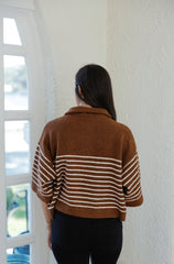 Entro Brown and White Stripe Collar Sweater