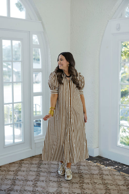 Karlie Brown Stripe Poplin Shirt Dress