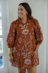 Entro Floral Mini Dress in Rust