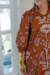 Entro Floral Mini Dress in Rust