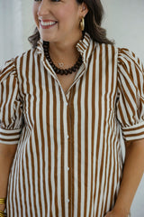 Karlie Brown Stripe Poplin Shirt Dress