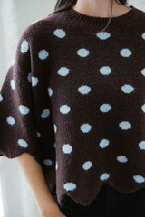 Entro Polka Dot Scalloped Sweater in Blue & Brown