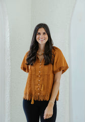 Elizabeth James Short Sleeve Kit Top in Chocolate