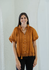 Elizabeth James Short Sleeve Kit Top in Chocolate