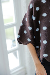 Entro Polka Dot Scalloped Sweater in Blue & Brown