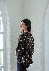 Entro Polka Dot Scalloped Sweater in Blue & Brown