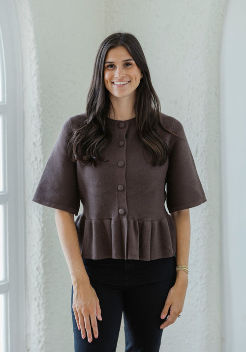 Entro Mocha Ruffle Hem Sweater Top