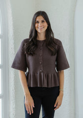 Entro Mocha Ruffle Hem Sweater Top