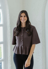 Entro Mocha Ruffle Hem Sweater Top