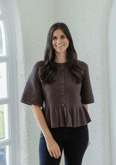 Entro Mocha Ruffle Hem Sweater Top
