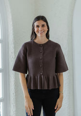 Entro Mocha Ruffle Hem Sweater Top