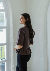 Entro Mocha Ruffle Hem Sweater Top