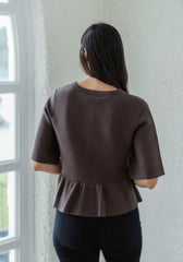 Entro Mocha Ruffle Hem Sweater Top