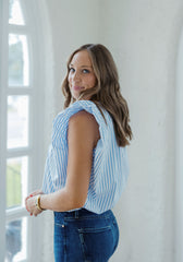 Karlie Blue Stripe V-Neck Poplin Bubble Top