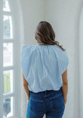 Karlie Blue Stripe V-Neck Poplin Bubble Top