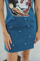 Queen of Sparkles Licensed FSU Scattered Jewel Denim Mascot Tank Dress