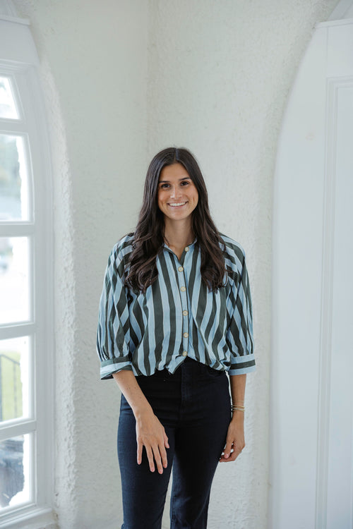 Karlie Blue and Green Stripe Collar Bubble Top