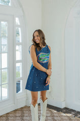 Queen of Sparkles Jewel Denim Sequin Mascot Tank Dress
