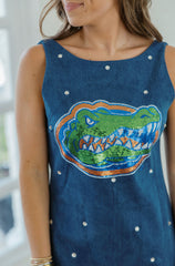 Queen of Sparkles Jewel Denim Sequin Mascot Tank Dress