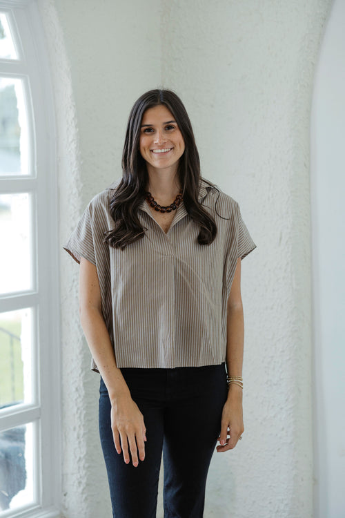 Karlie Brown Stripe V-Neck Collar Top