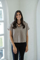 Karlie Brown Stripe V-Neck Collar Top