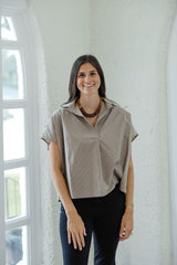 Karlie Brown Stripe V-Neck Collar Top
